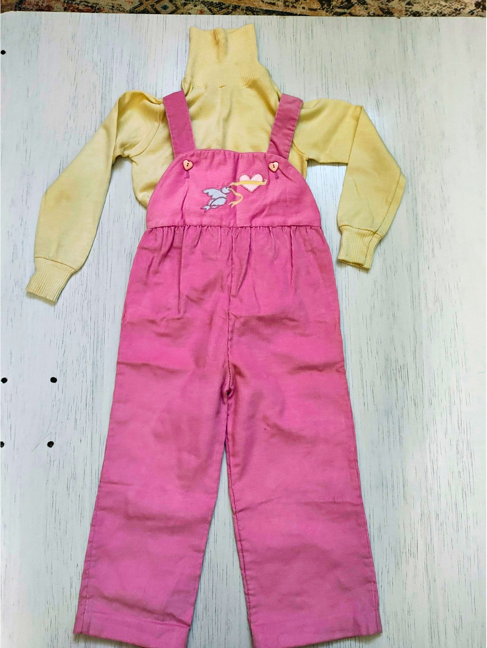 Vintage Health-tex Girls 4T 2pc Pink Corduroy Overalls & Long Sleeve Set